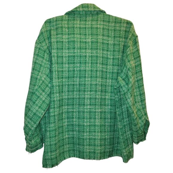 Zara Tweed Textured Woven Plaid Fray Overshirt Shacket Shirt Jacket Green Large - Picture 2 of 6